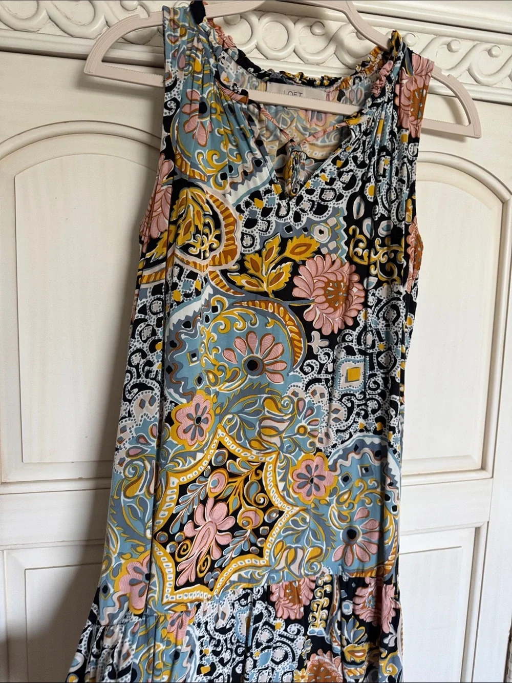 LOFT Sleeveless Paisley Floral Mini Dress in Black, Pink & Mustard